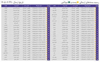 کدهای رهگیری 29 تیر - 90 کد
